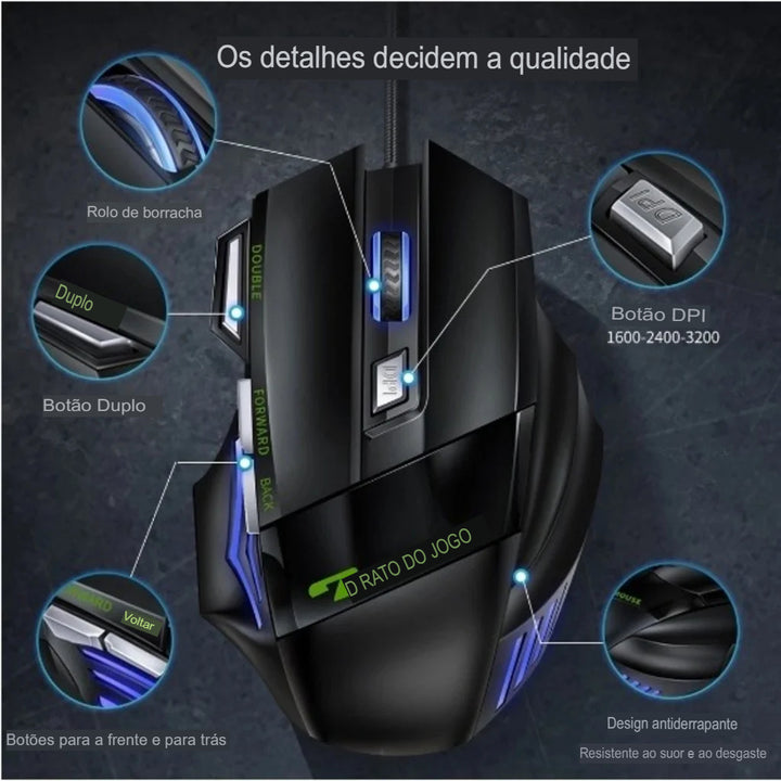 Mouse Gamer Profissional Laser X7 RGB